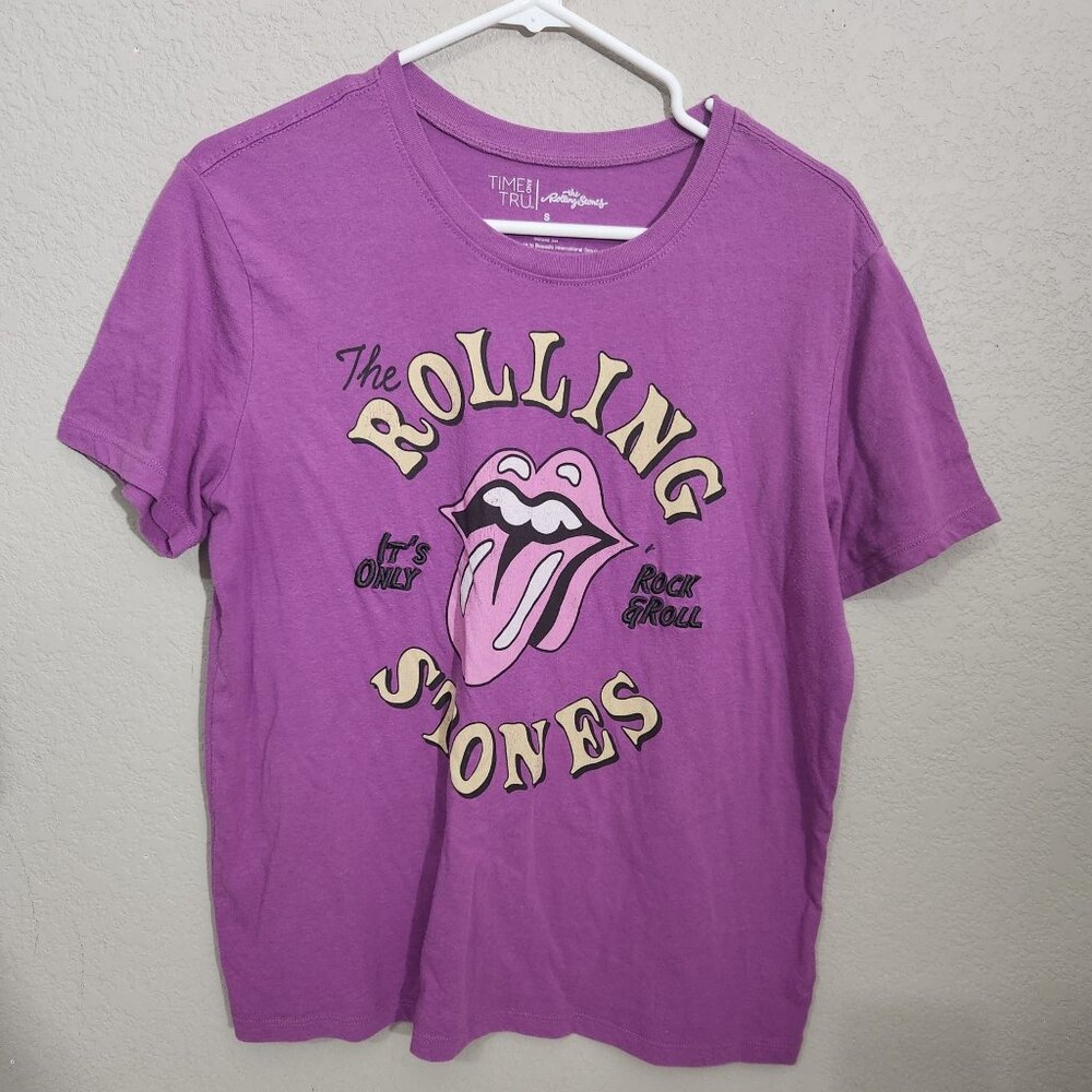 Rolling Stones Purple Graphic T-Shirt S Time & Tru Rock & Roll Embroidered Cotto - Picture 1 of 10